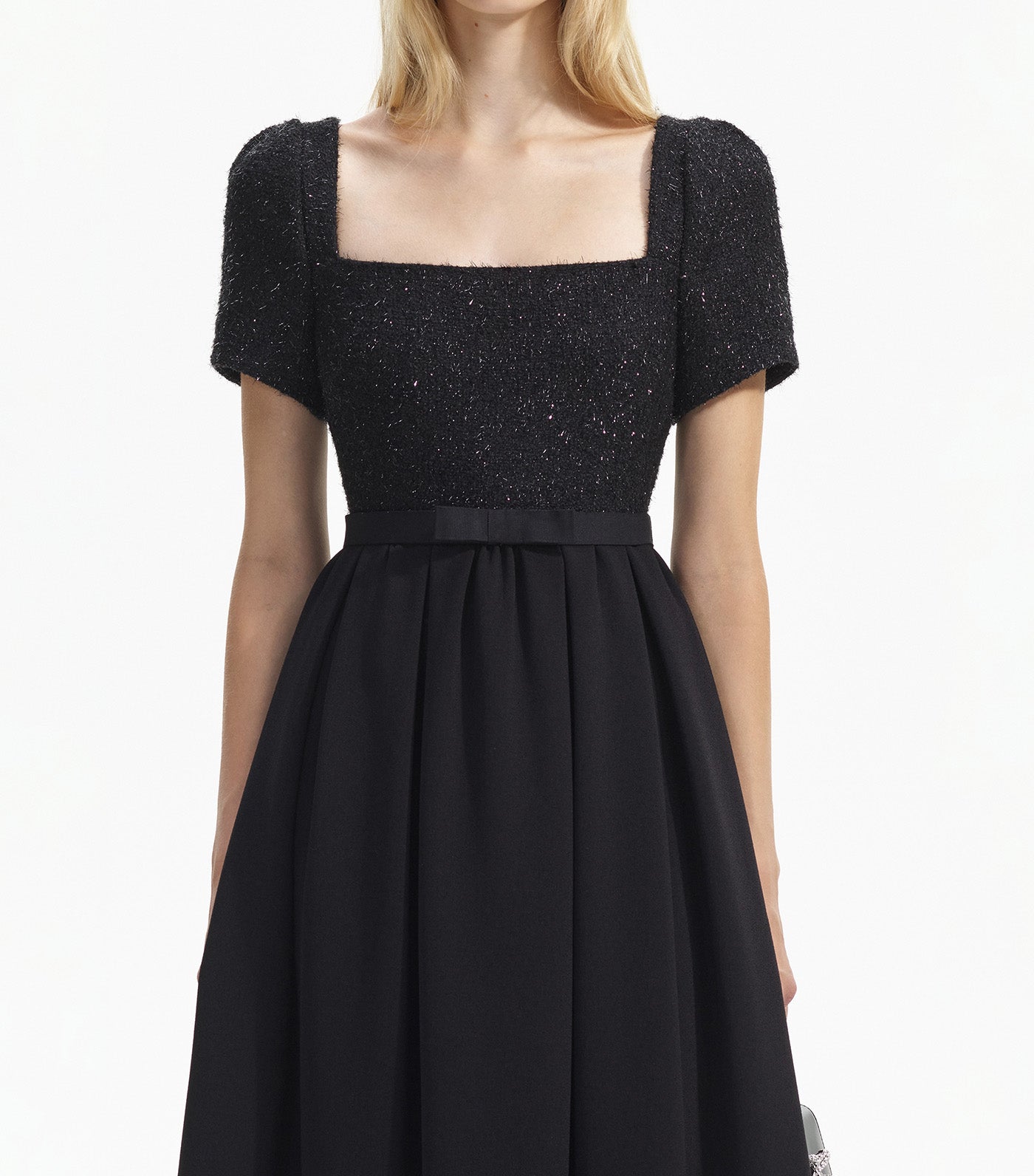 Boucle Square Neck Midi Dress Black