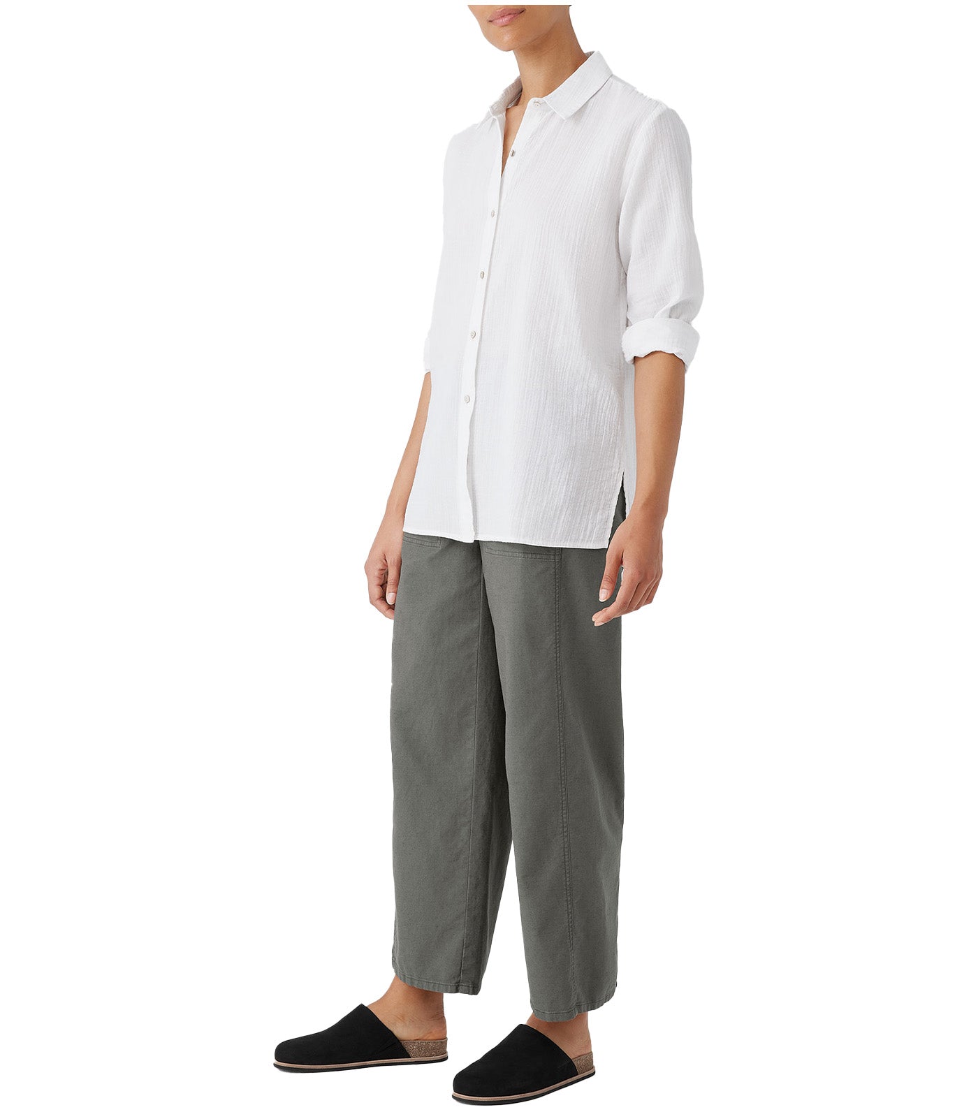 Organic Cotton Ripple Classic Collar Shirt White