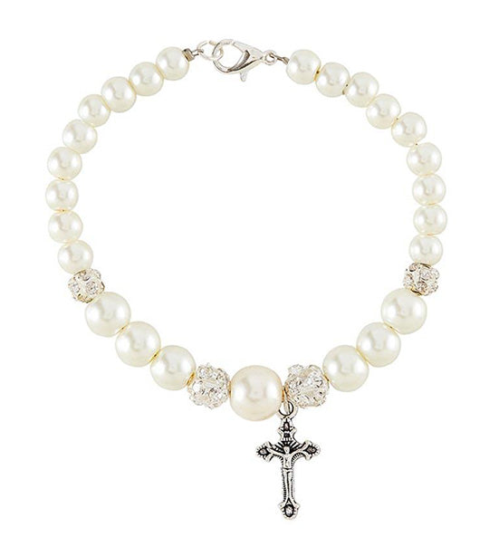 Ivory White Pearl Bracelet with Crucifix White