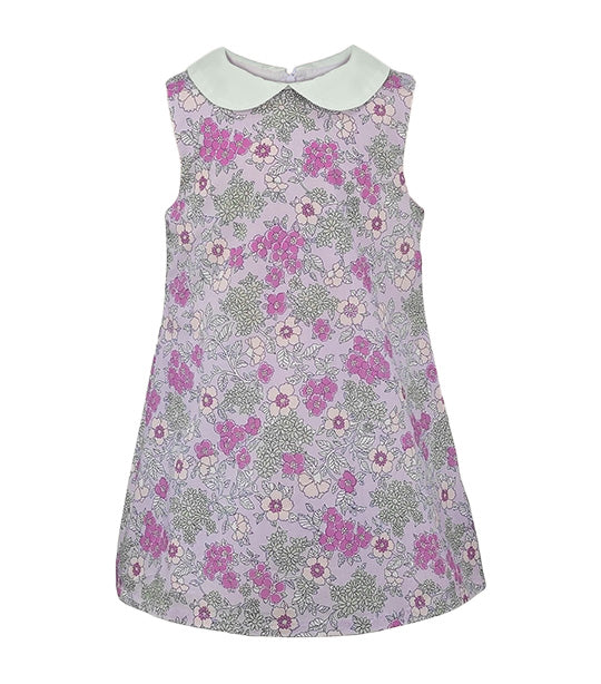 Ellaine Girls Printed Floral Lilac Shift Dress with Collar