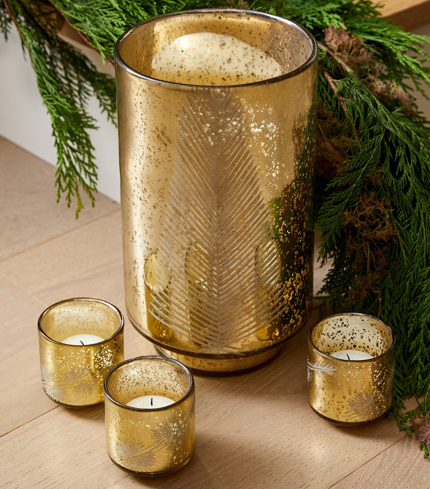 Etched Mercury Glass Hurricane