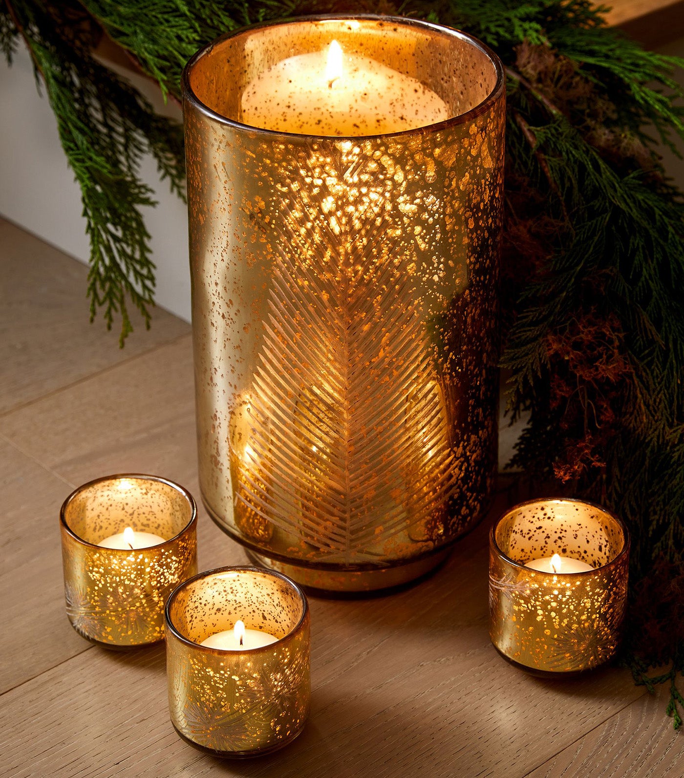 Etched Mercury Glass Hurricane