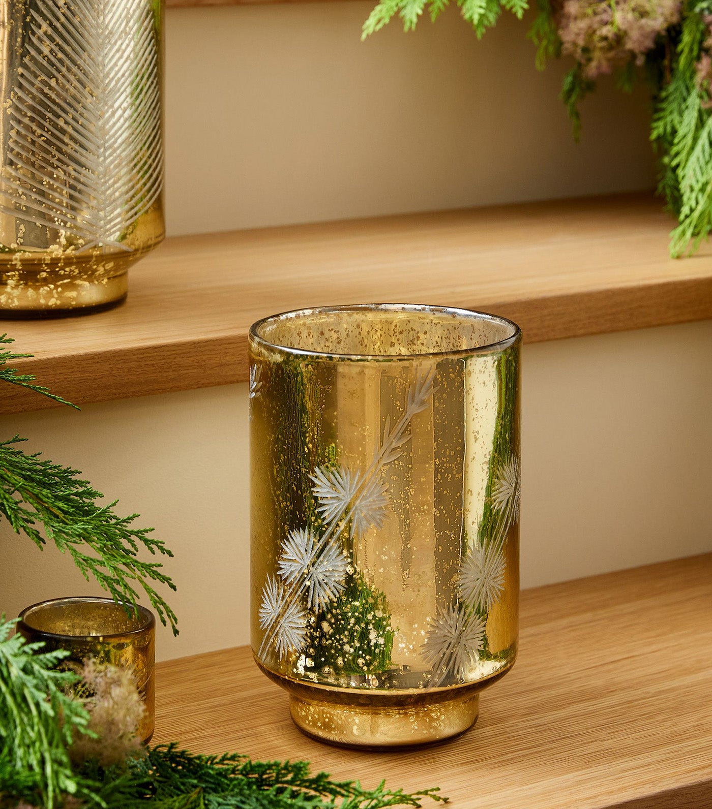 Etched Mercury Glass Hurricane