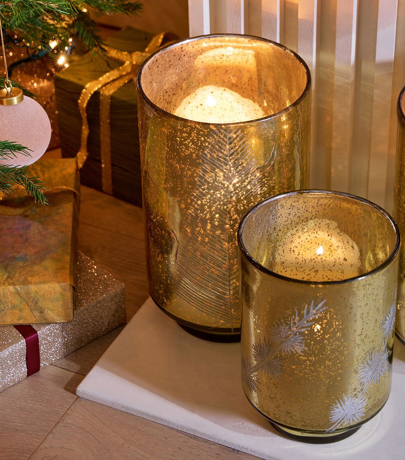 Etched Mercury Glass Hurricane