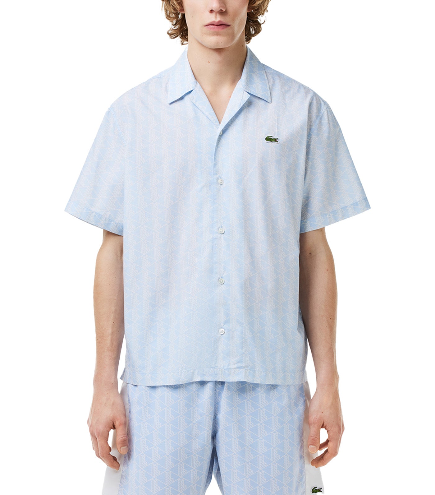 Short Sleeved Monogram Print Shirt Phoenix Blue/Flour