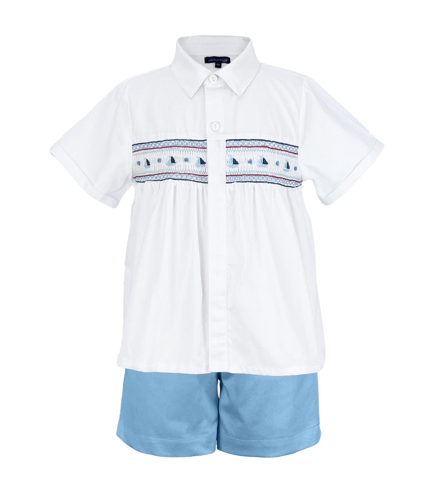 Lyam Boys Collared Shirt with Smock Detail Shorts Set Light Blue