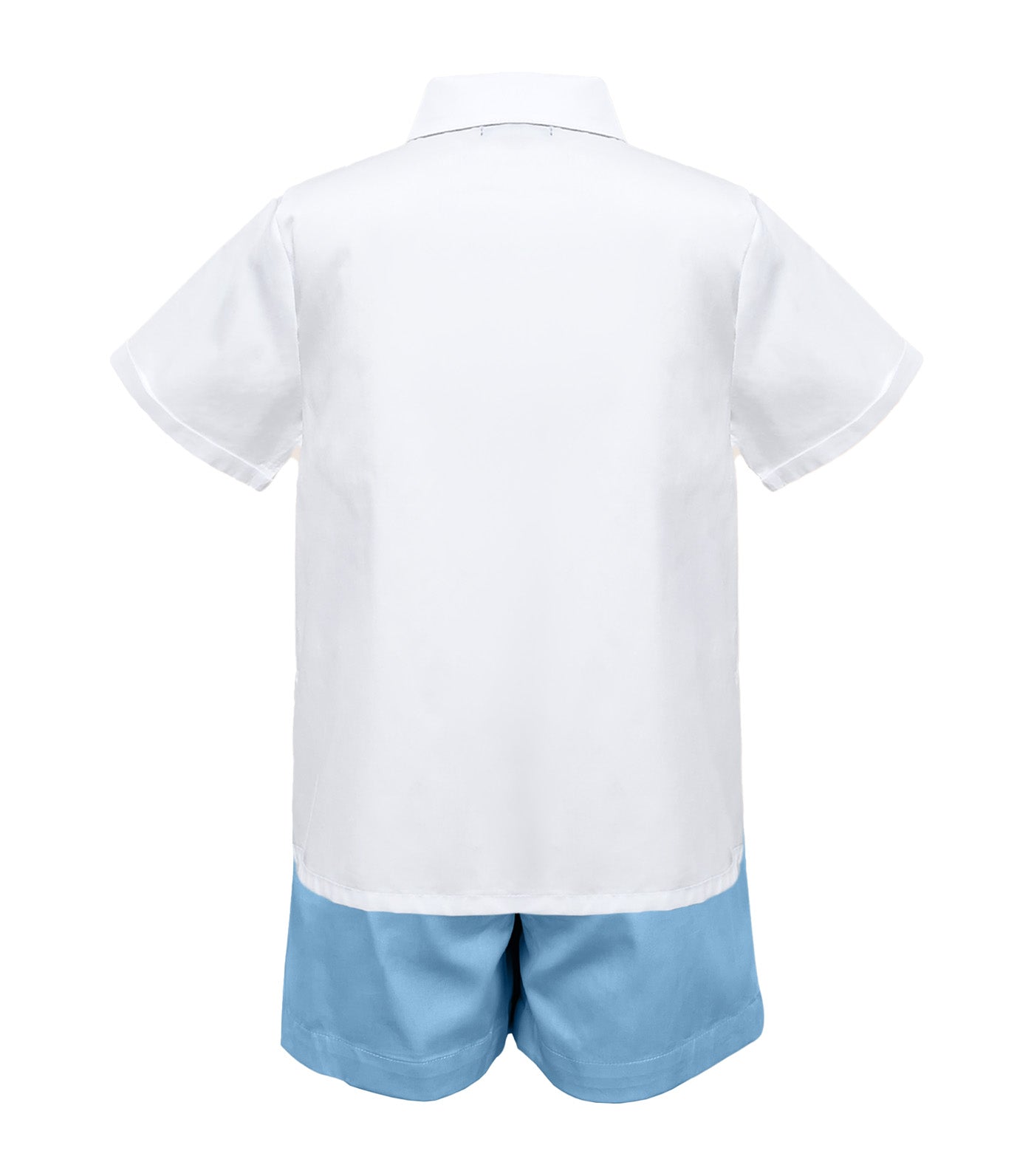 Lyam Boys Collared Shirt with Smock Detail Shorts Set Light Blue