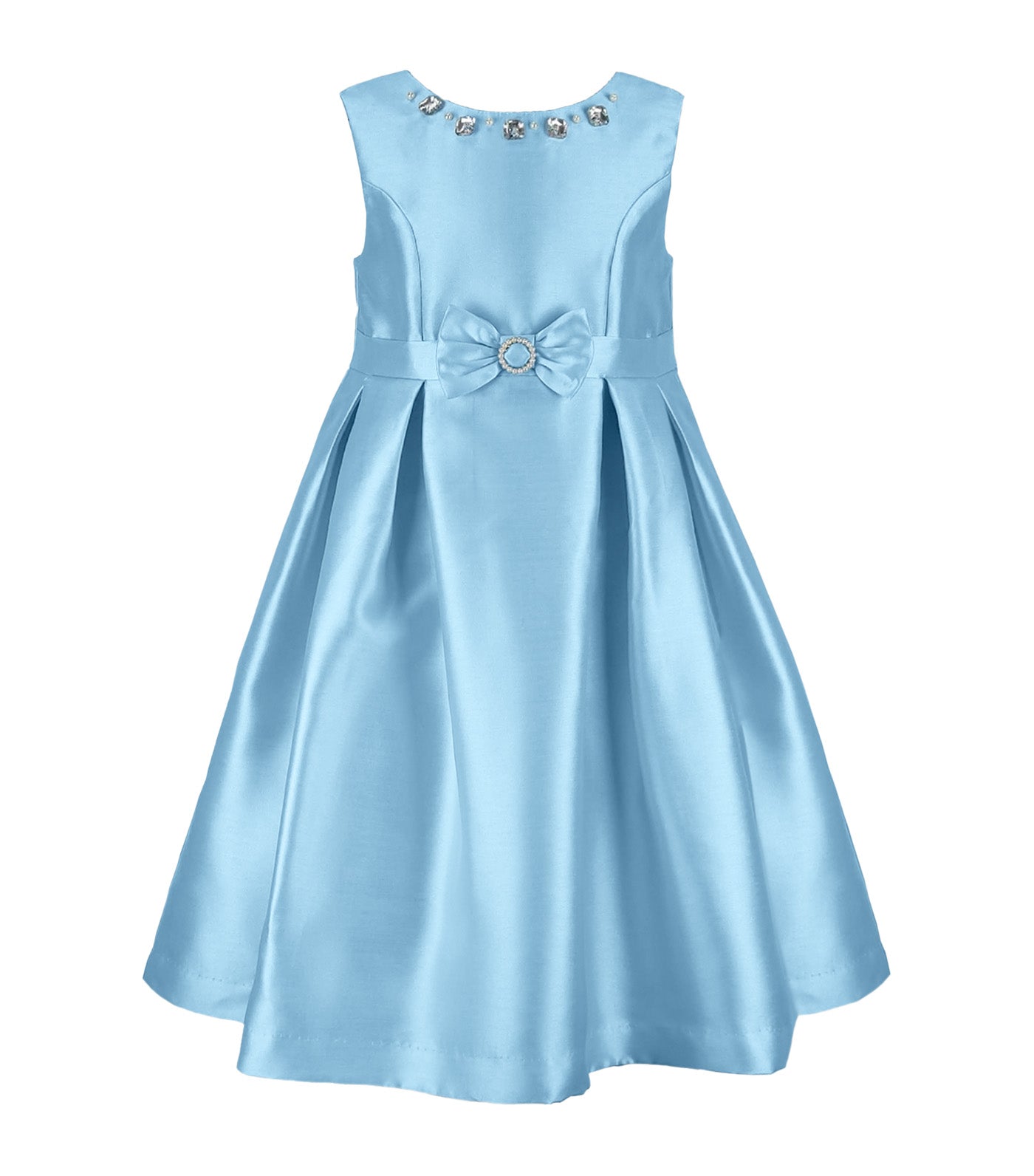 Thess Girls Bejewelled Neck & Buckle Detail Party Dress Light Blue