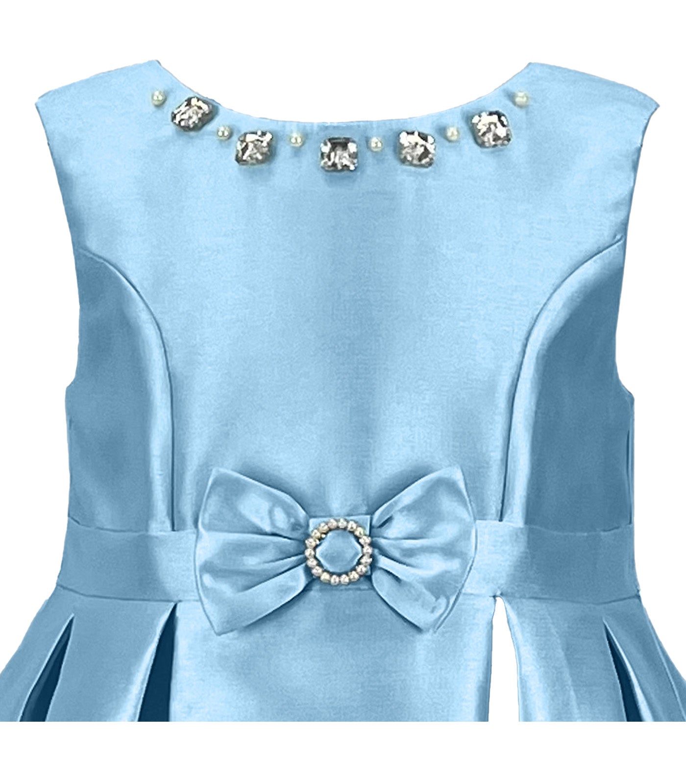 Thess Girls Bejewelled Neck & Buckle Detail Party Dress Light Blue