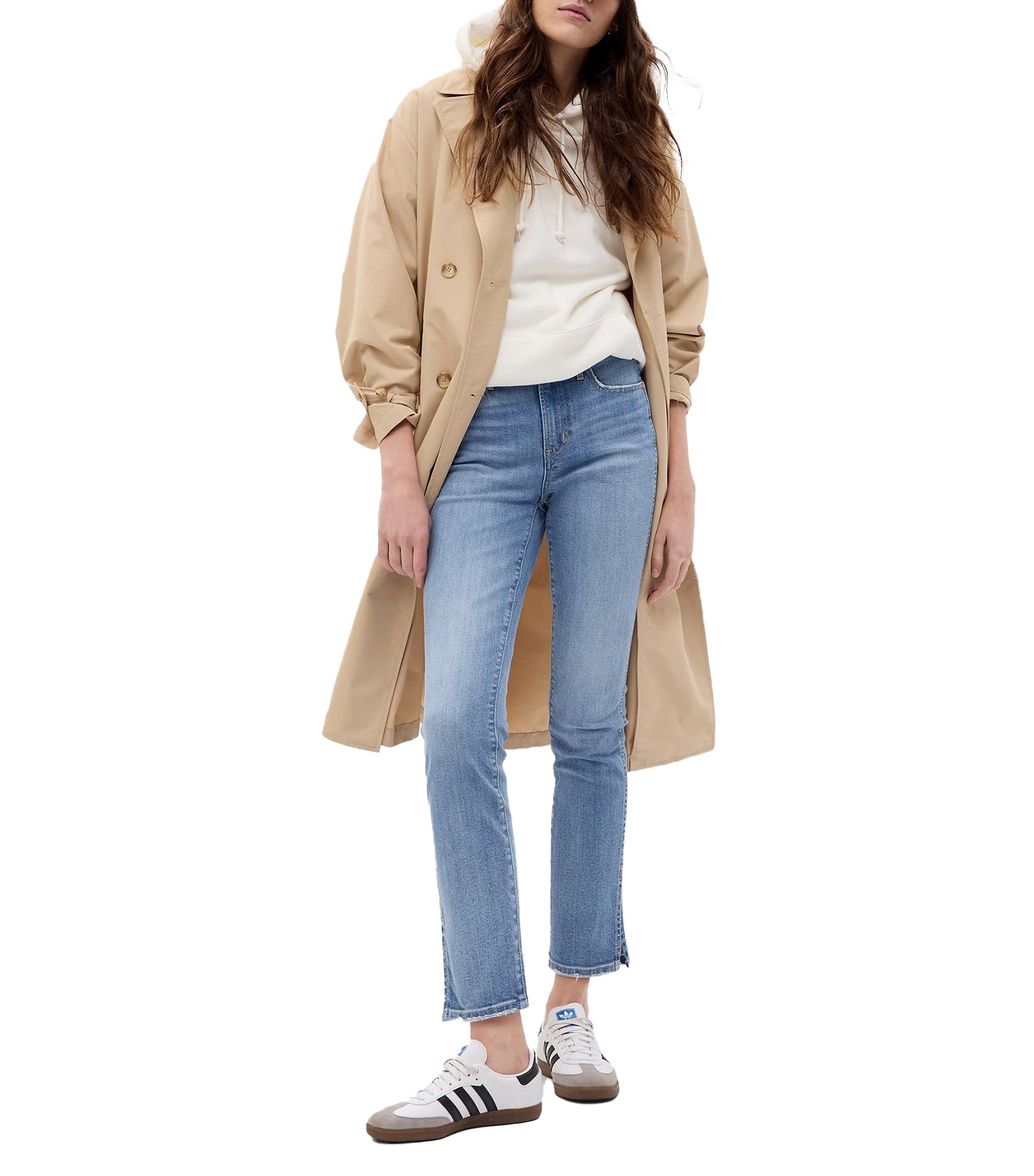 Mid Rise Split-Hem Vintage Slim Jeans Light Wash