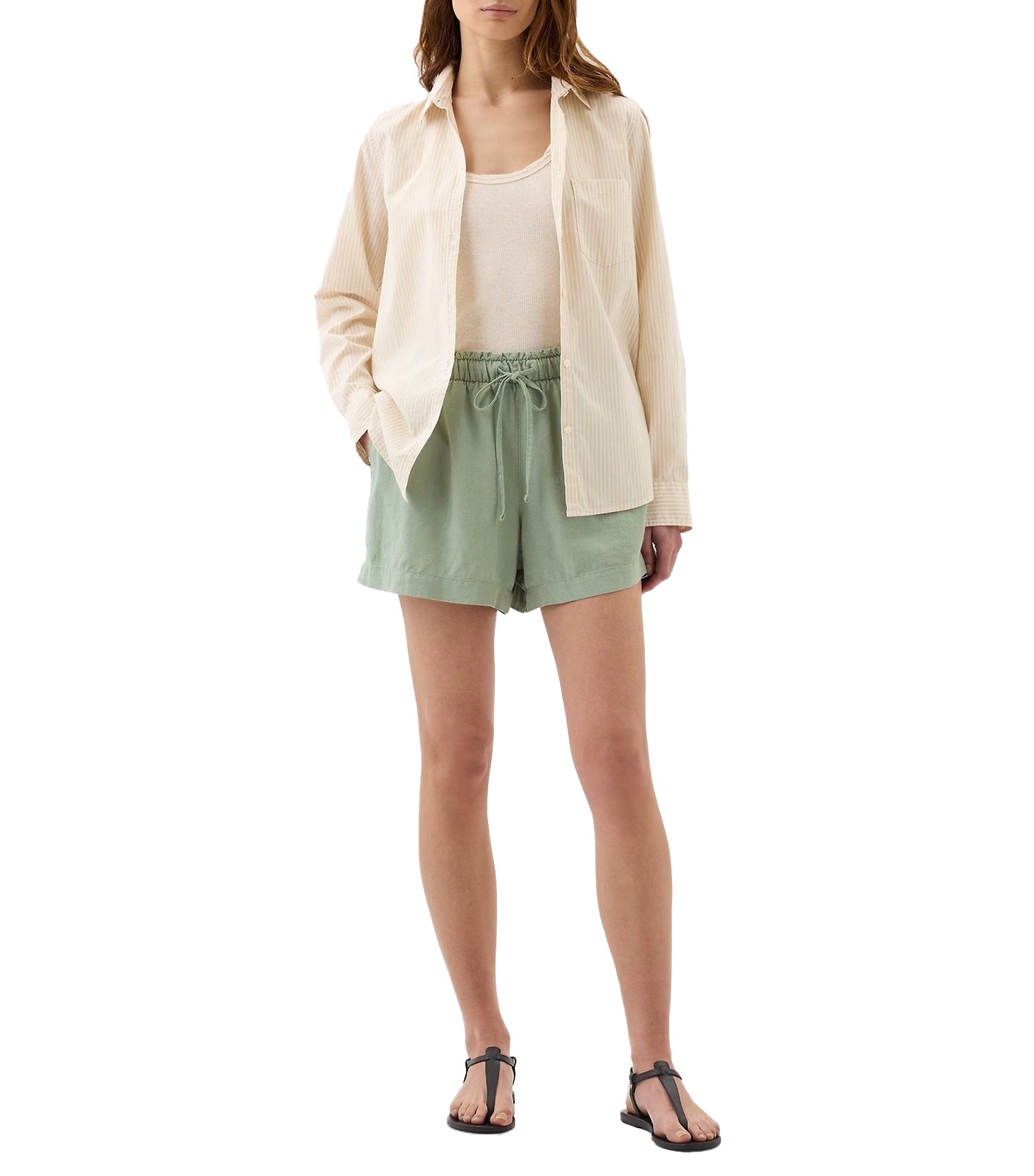 4" Mid Rise Linen-Blend Pull-On Shorts Washed Sage