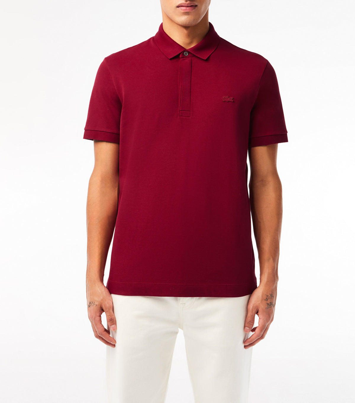 Men's Lacoste Paris Polo Shirt Regular Fit Stretch Cotton Piqué Bordeaux