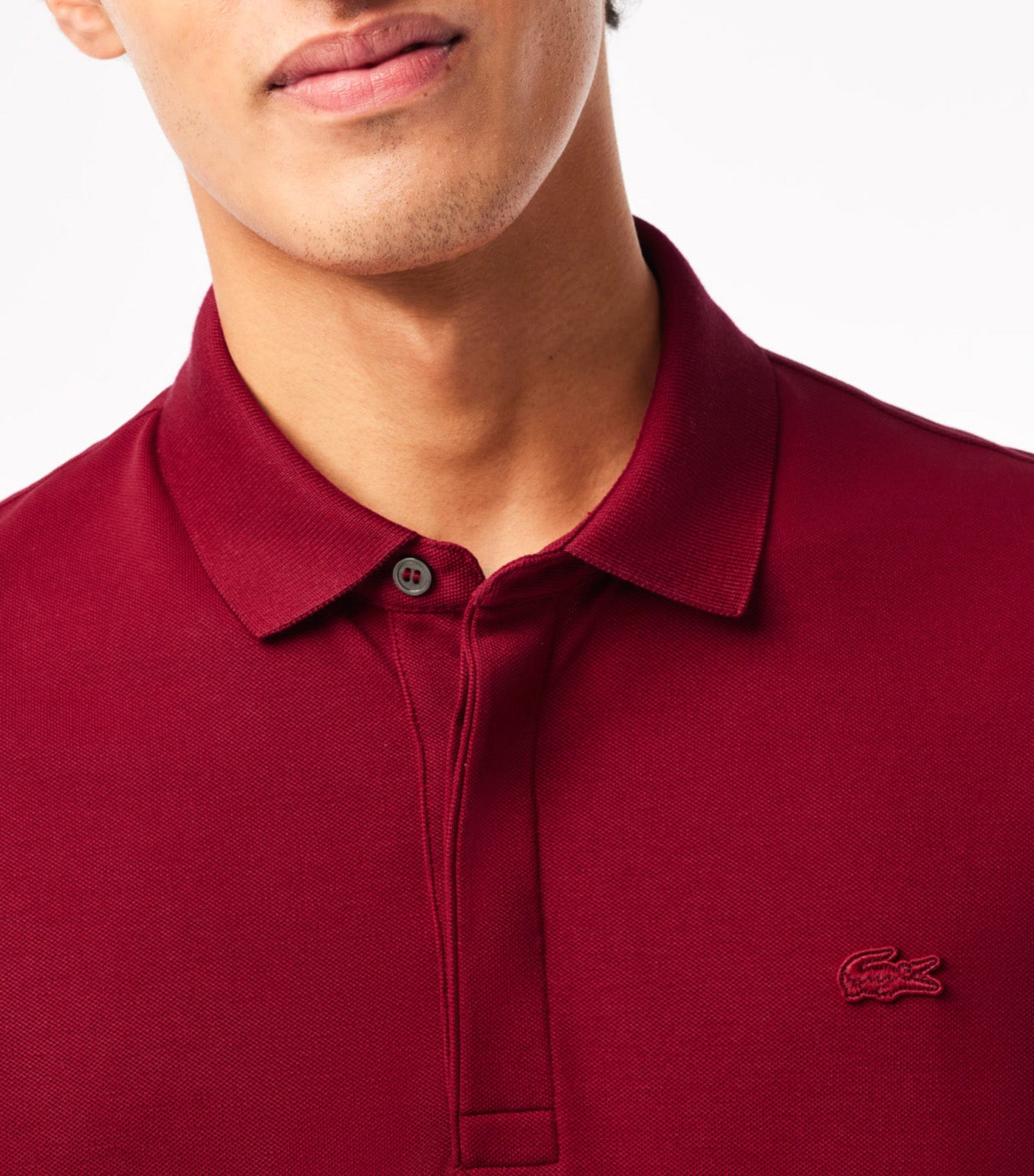 Men's Lacoste Paris Polo Shirt Regular Fit Stretch Cotton Piqué Bordeaux
