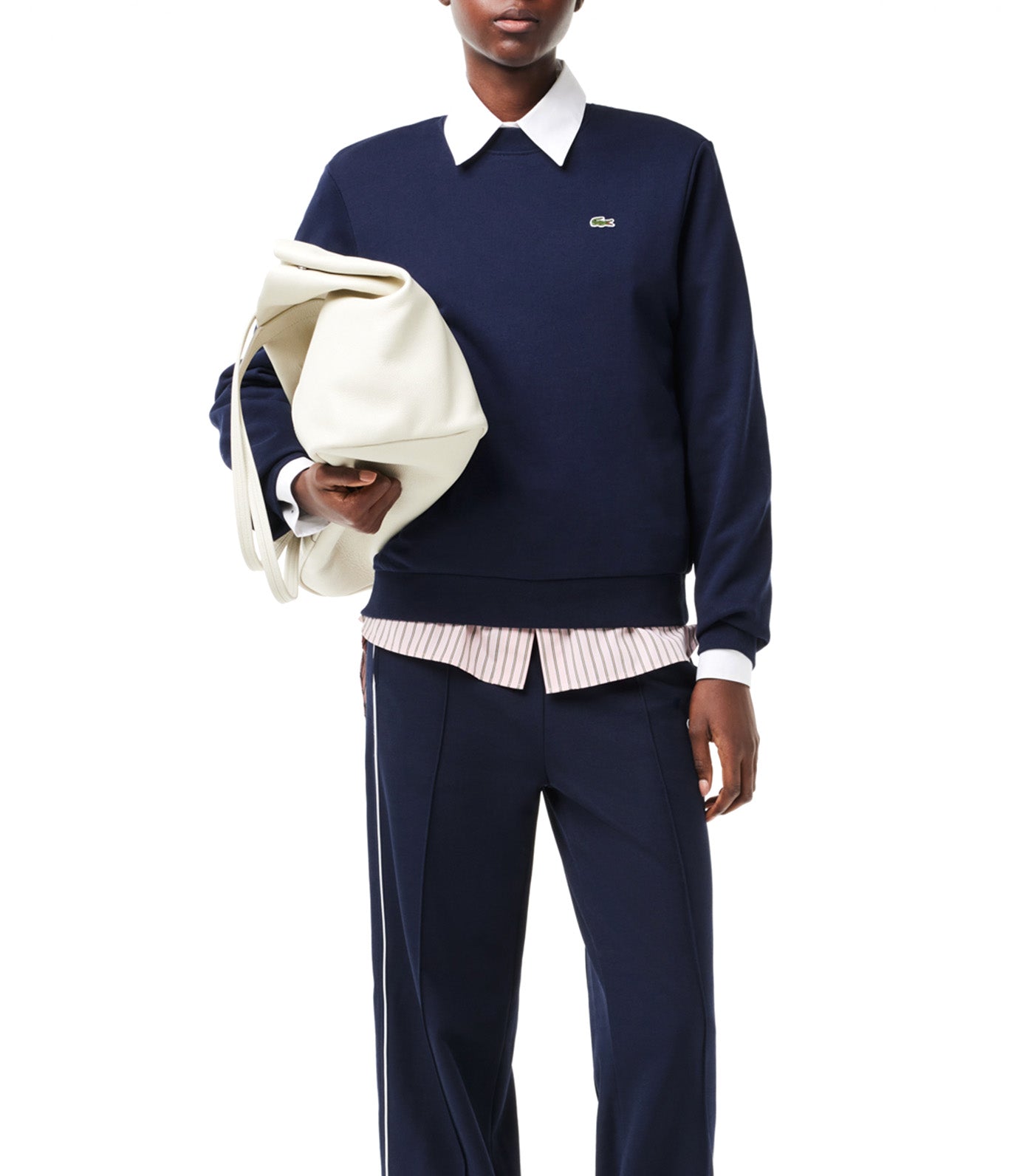 Women's Lacoste Color-Block Unbrushed Fleece Sweatshirt Navy Blue