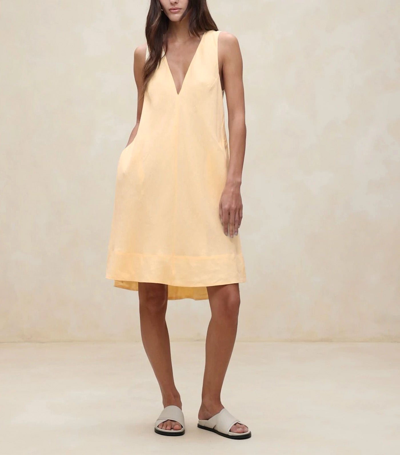 Ava Linen Mini Dress Golden Rattan