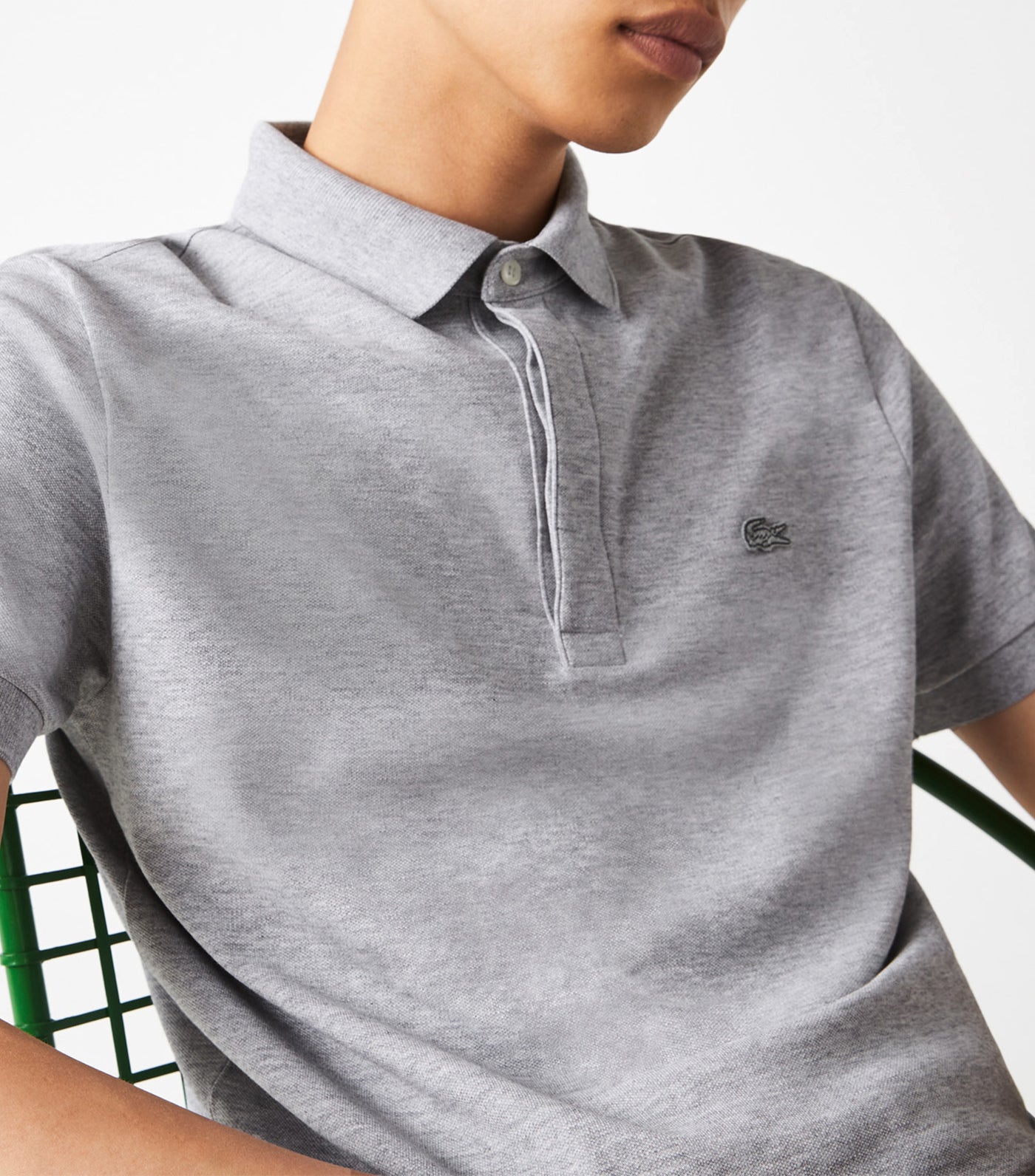 Men's Lacoste Paris Polo Shirt Regular Fit Stretch Cotton Piqué Silver Chine