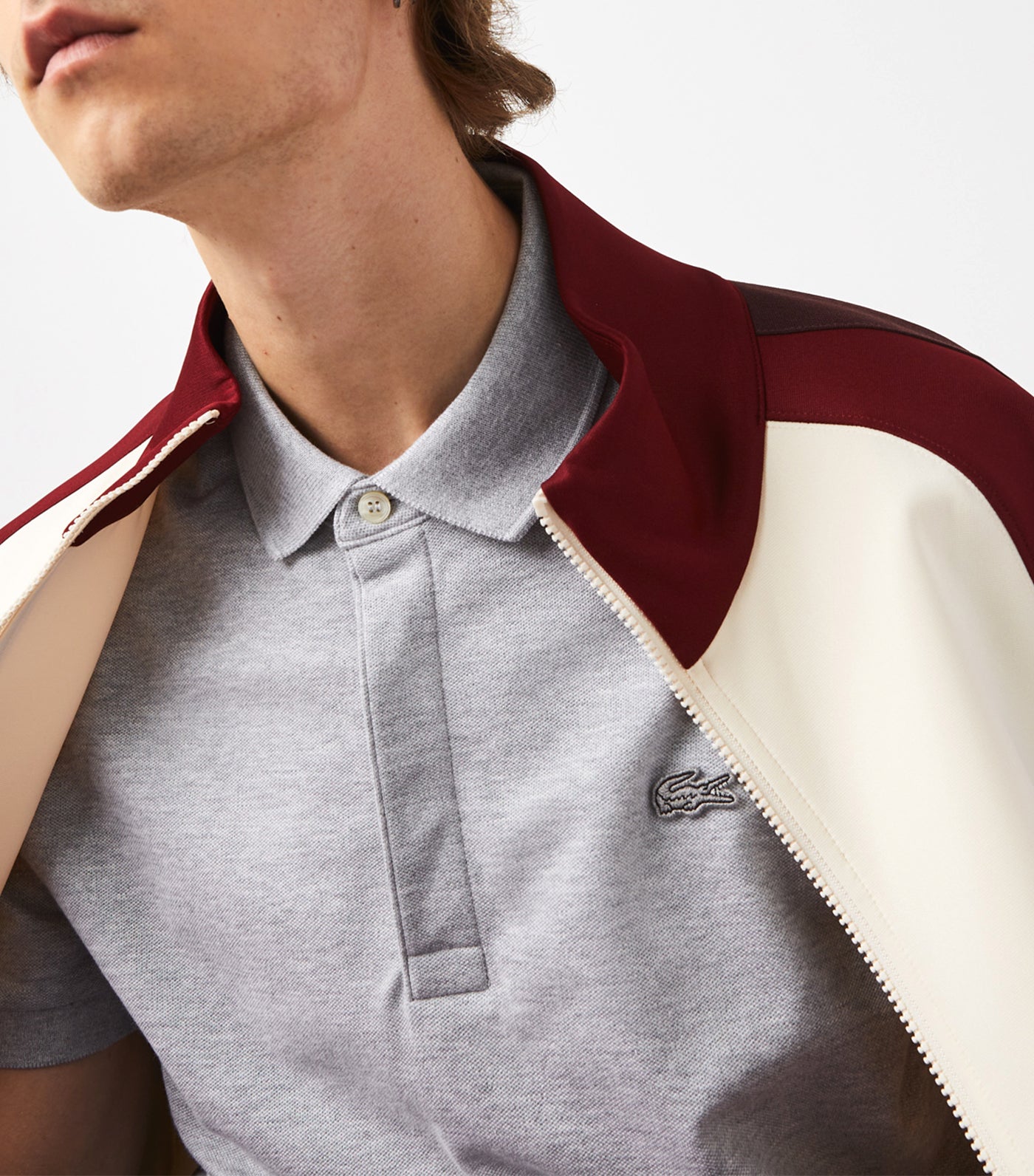 Men's Lacoste Paris Polo Shirt Regular Fit Stretch Cotton Piqué Silver Chine