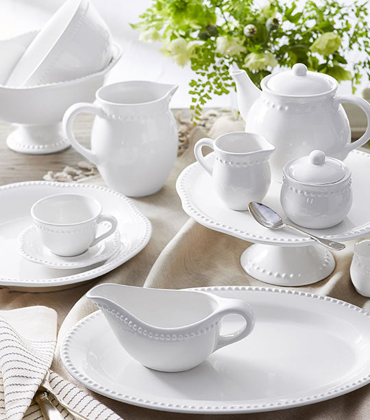Emma Beaded Stoneware - White
