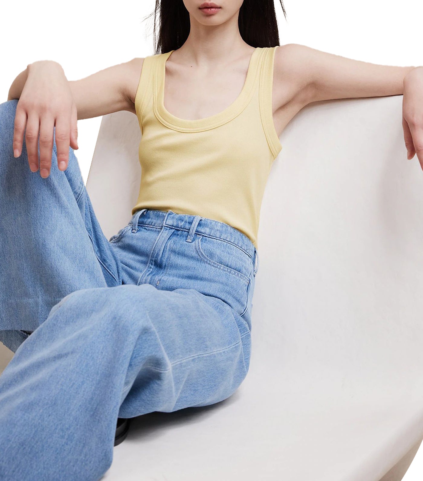 Ribbed Scoop-Neck Tank Vanilla Custard