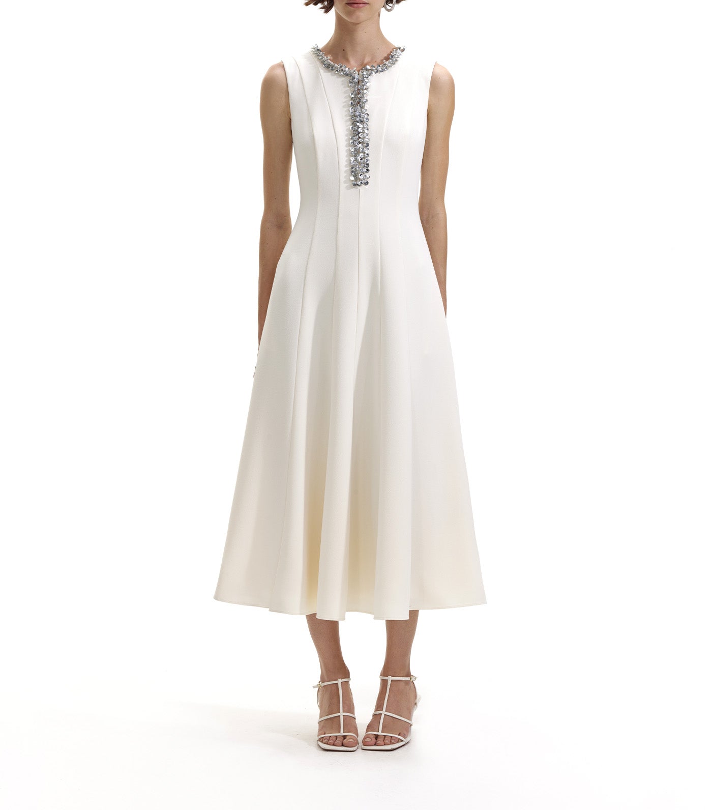 Crepe Embellished Midi Dress Cream