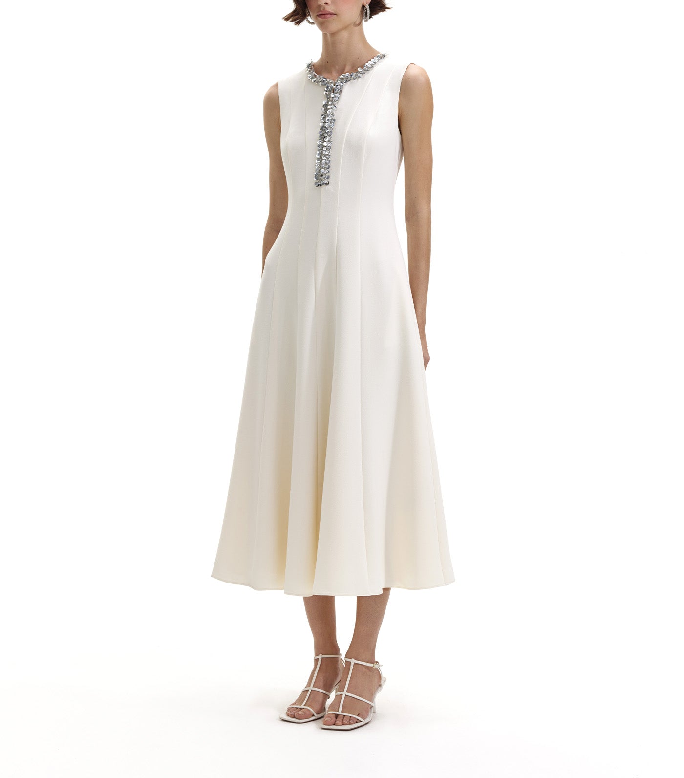 Crepe Embellished Midi Dress Cream