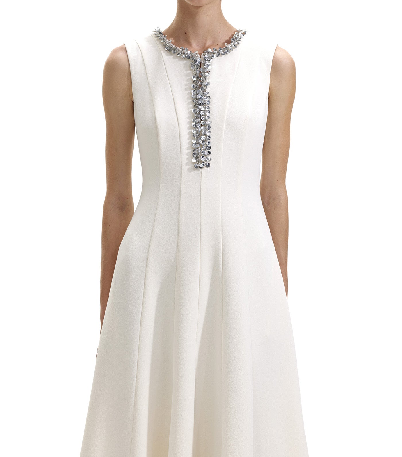 Crepe Embellished Midi Dress Cream