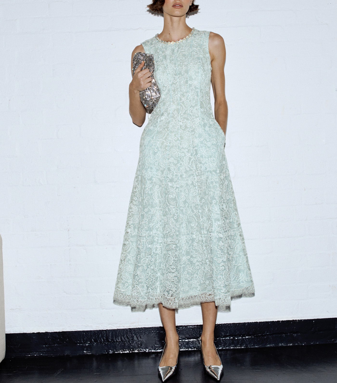 Cord Lace Midi Dress Green