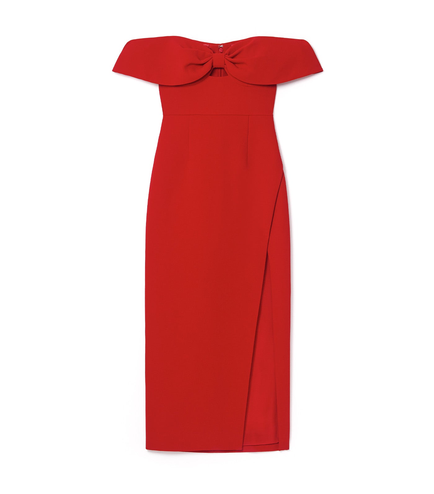 Crepe Bow Midi Dress Red