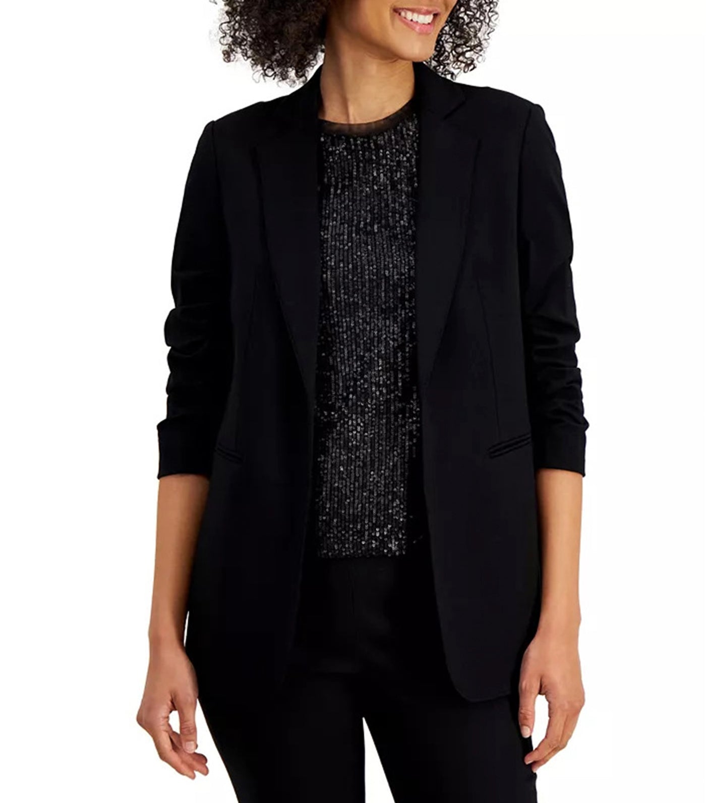 Women's Scrunch-Sleeve Open Blazer Anne Black