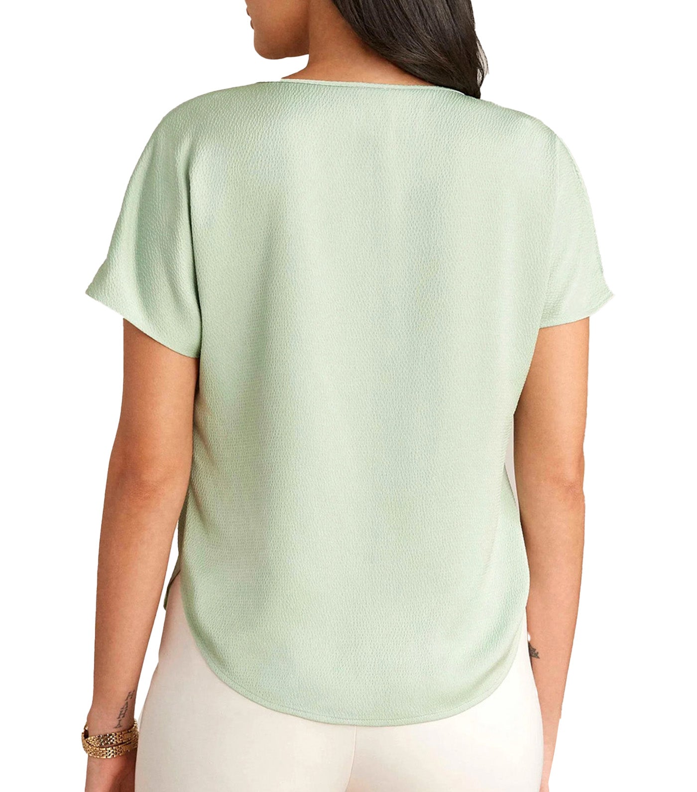 Short Sleeve V-Neck Blouse Jade Stone