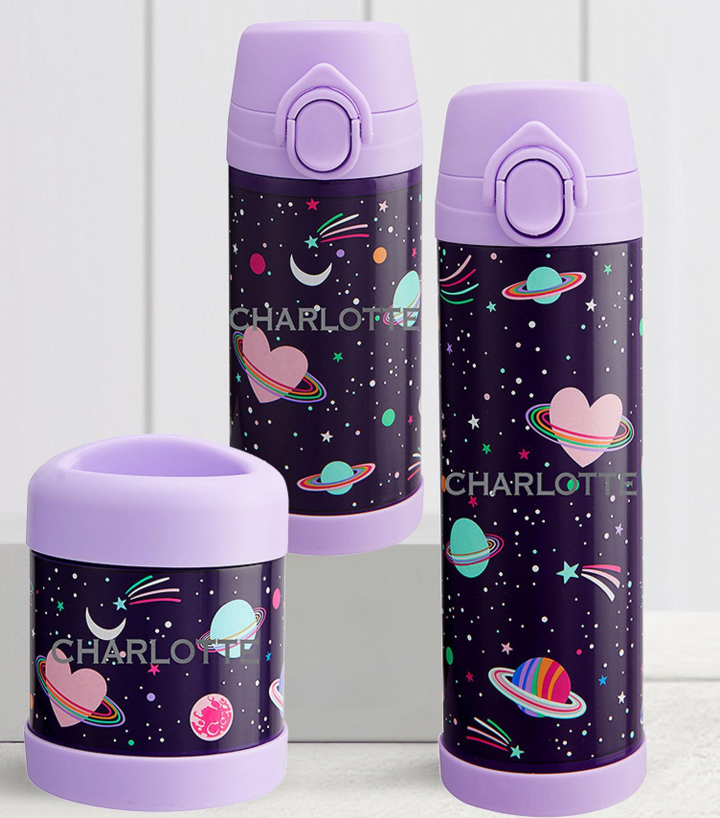 Mackenzie Rainbow Heart Galaxy Glow-in-the-Dark Water Bottles