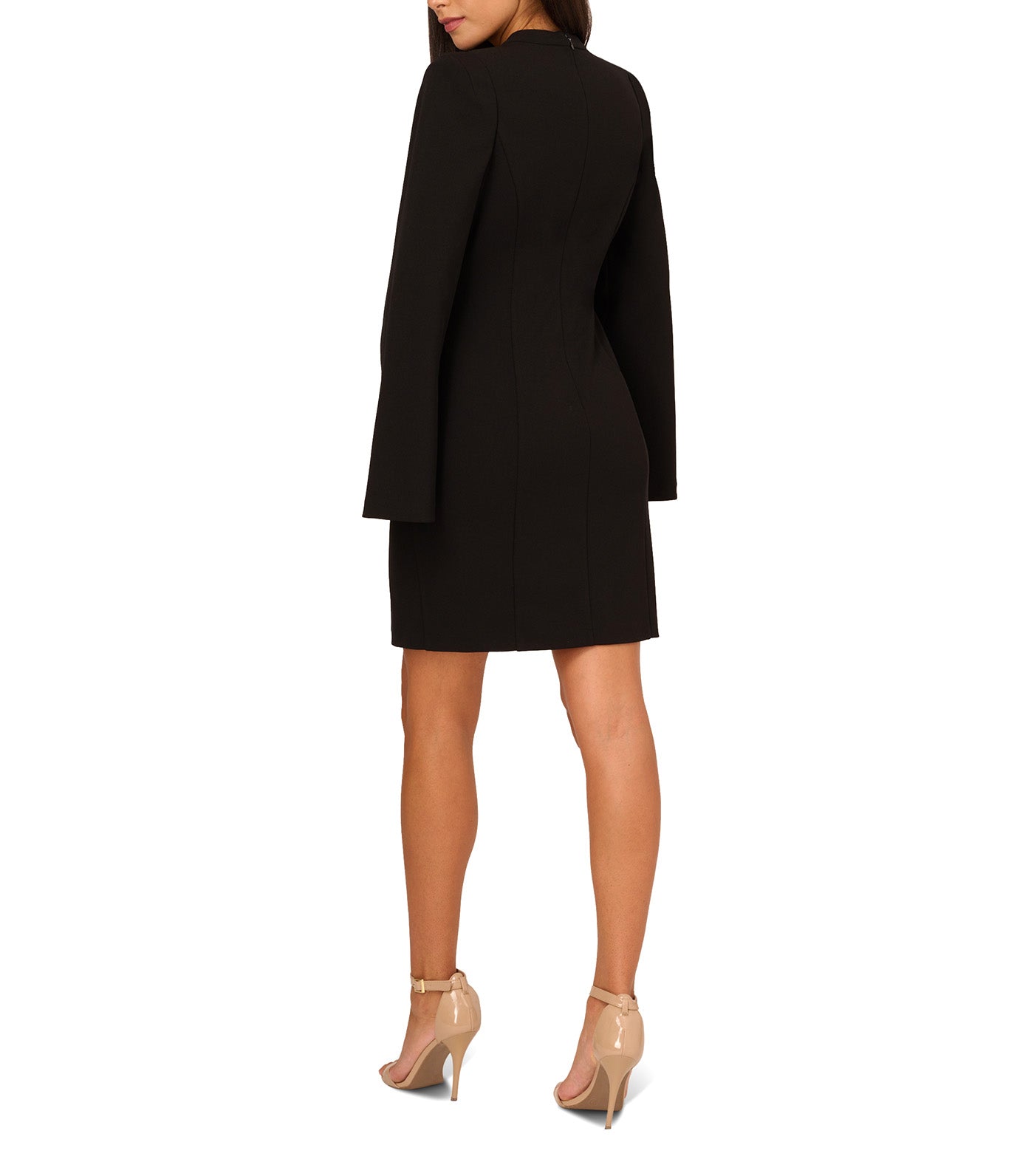 Crepe Mini Dress with Split Long Sleeves Black