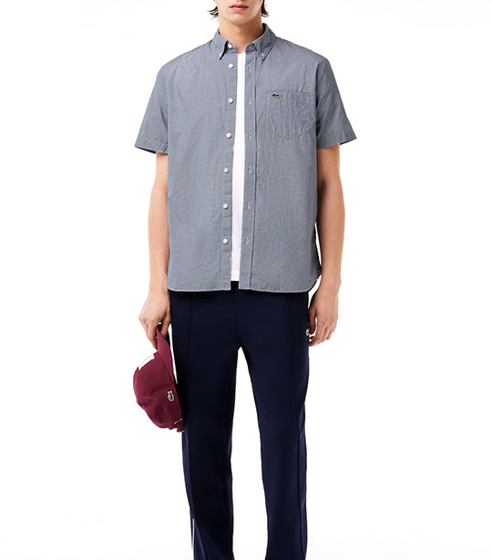 Short Sleeved Regular Fit Gingham Print Shirt White/Navy Blue