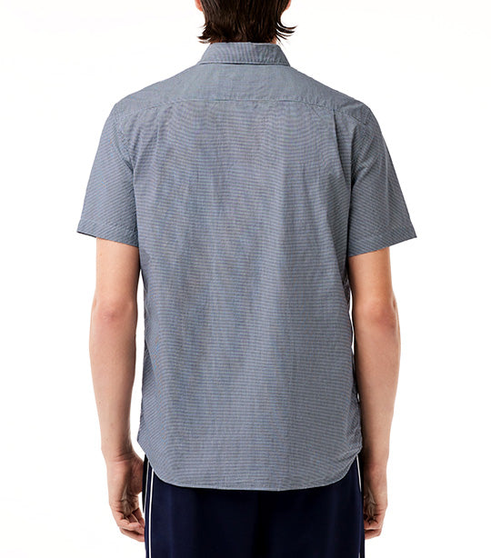 Short Sleeved Regular Fit Gingham Print Shirt White/Navy Blue