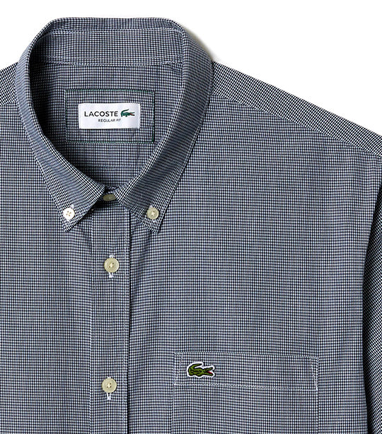 Short Sleeved Regular Fit Gingham Print Shirt White/Navy Blue