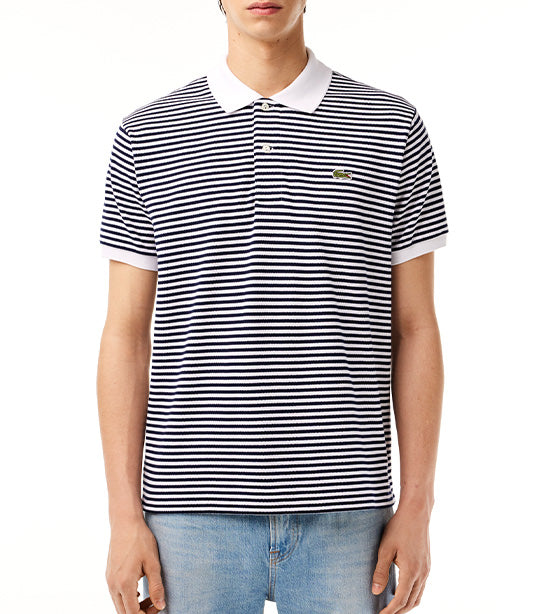 Original L.12.12 Striped Cotton Polo Shirt  White/Navy Blue