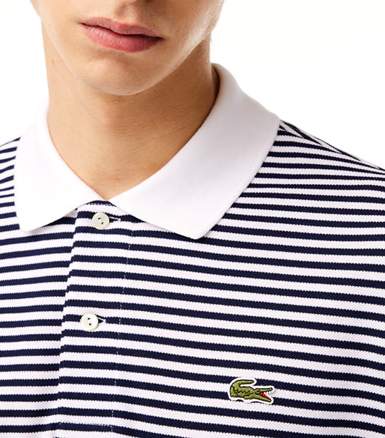 Original L.12.12 Striped Cotton Polo Shirt White/Navy Blue