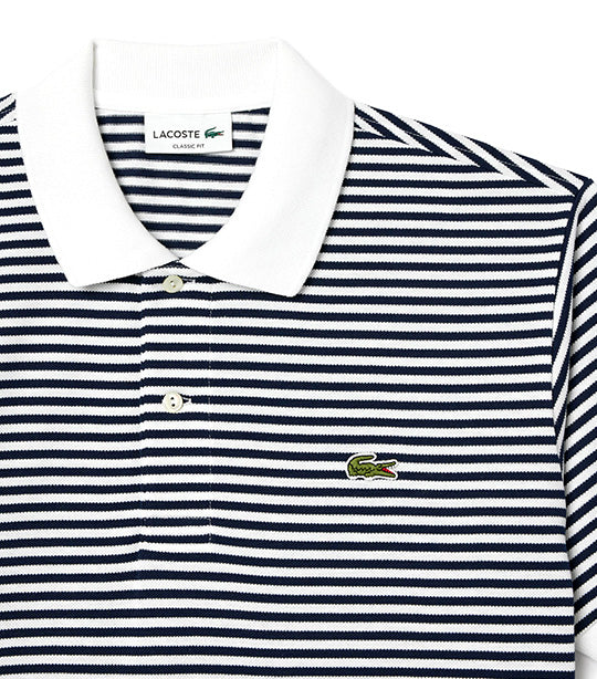 Original L.12.12 Striped Cotton Polo Shirt White/Navy Blue