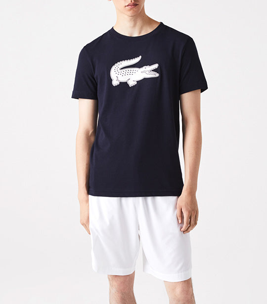 Men's Lacoste SPORT 3D Print Crocodile Breathable Jersey T-shirt Navy Blue/White