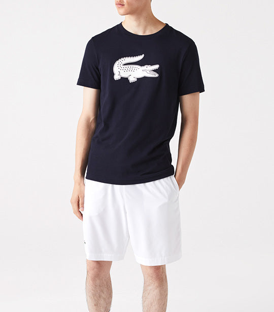 Men's Lacoste SPORT 3D Print Crocodile Breathable Jersey T-shirt Navy Blue/White