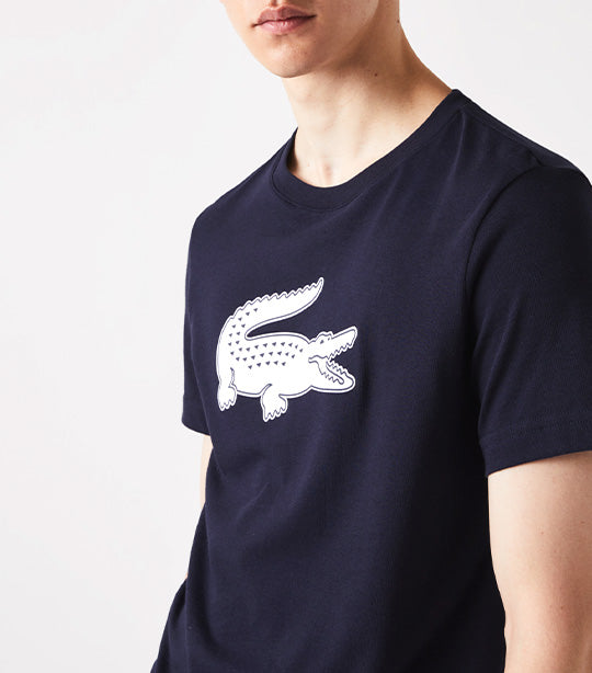 Men's Lacoste SPORT 3D Print Crocodile Breathable Jersey T-shirt Navy Blue/White