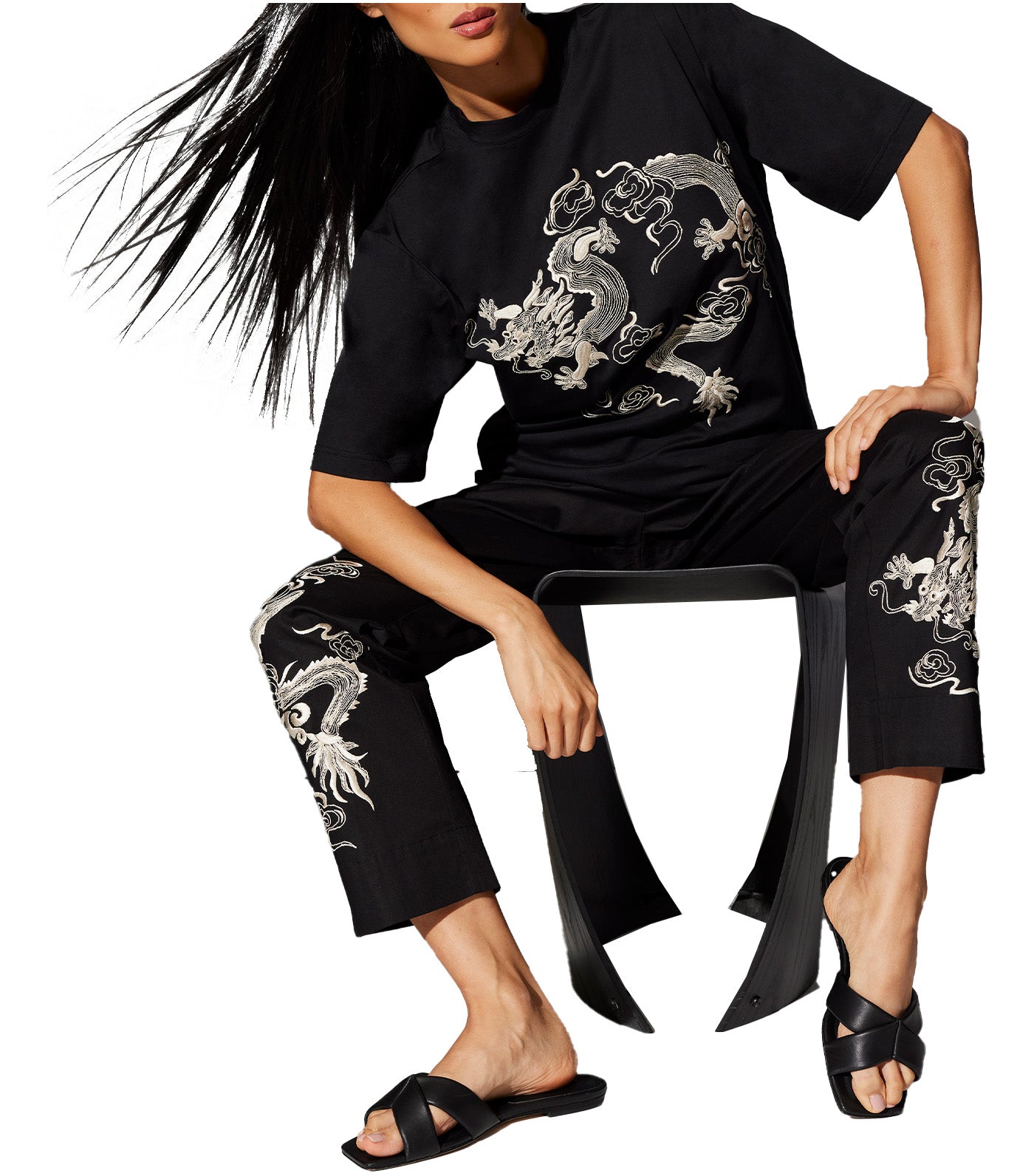 Dragon Luxe T-Shirt with Embroidery Black