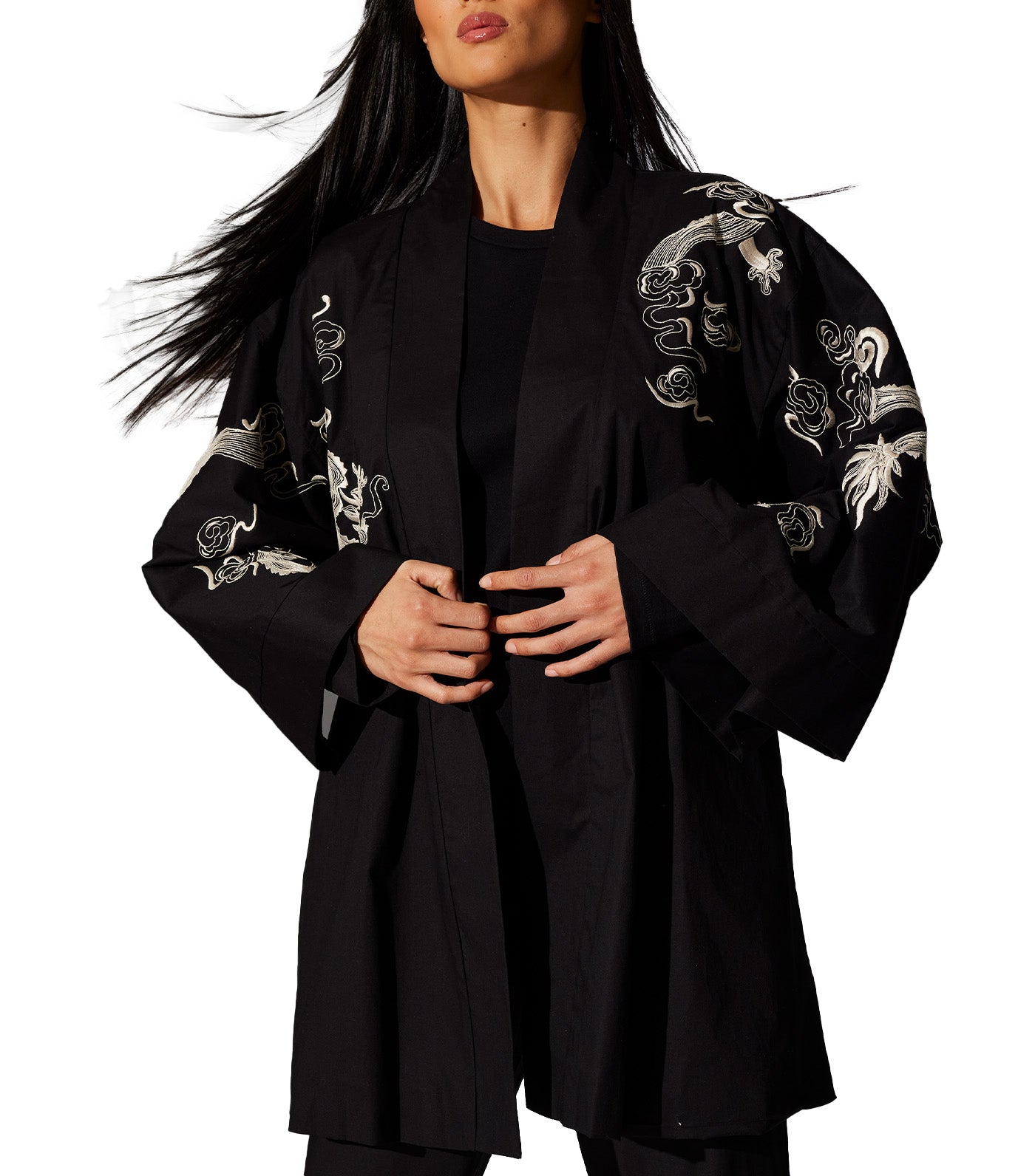 Dragon Techno Poplin Kimono Black