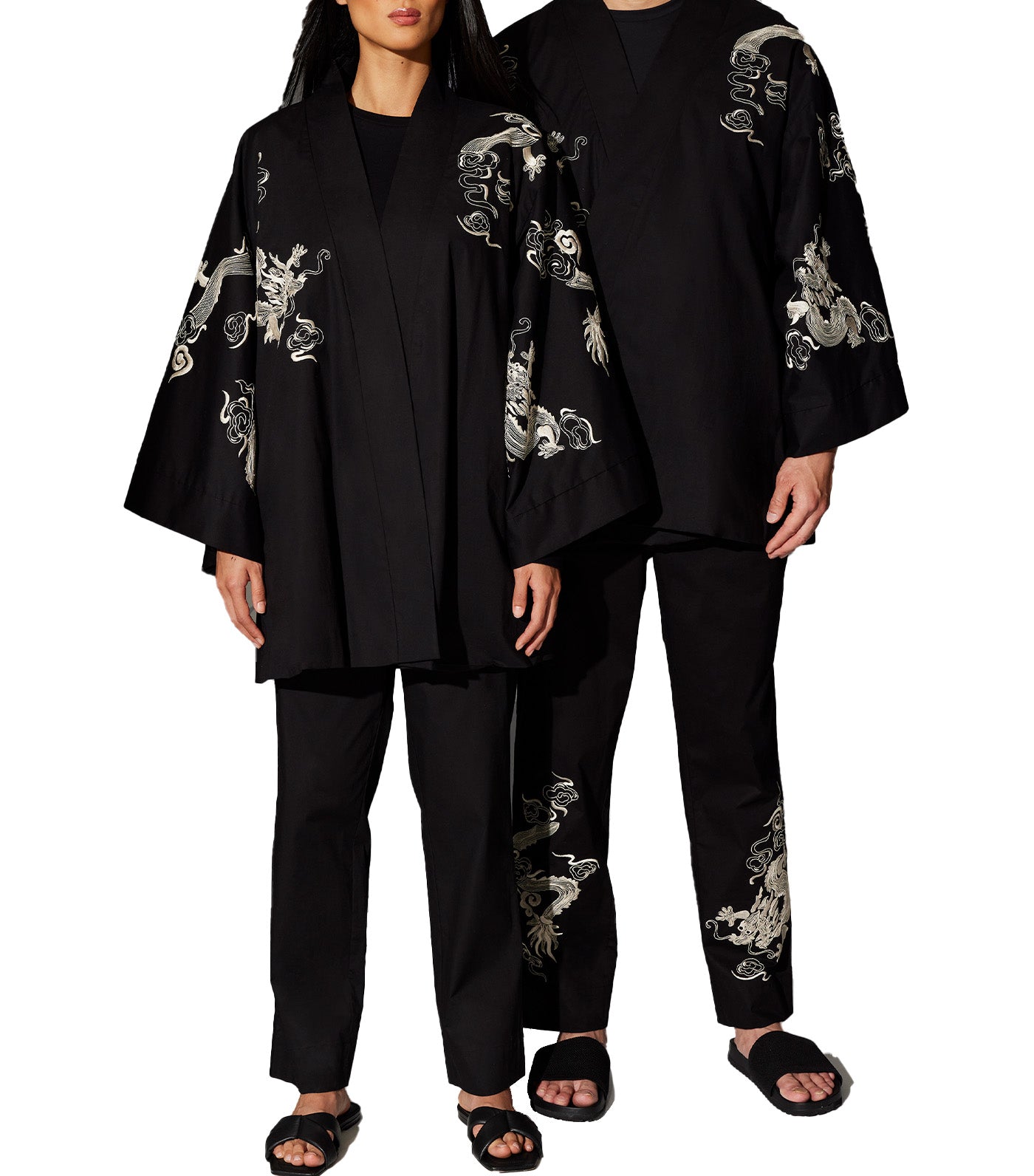 Dragon Techno Poplin Kimono Black