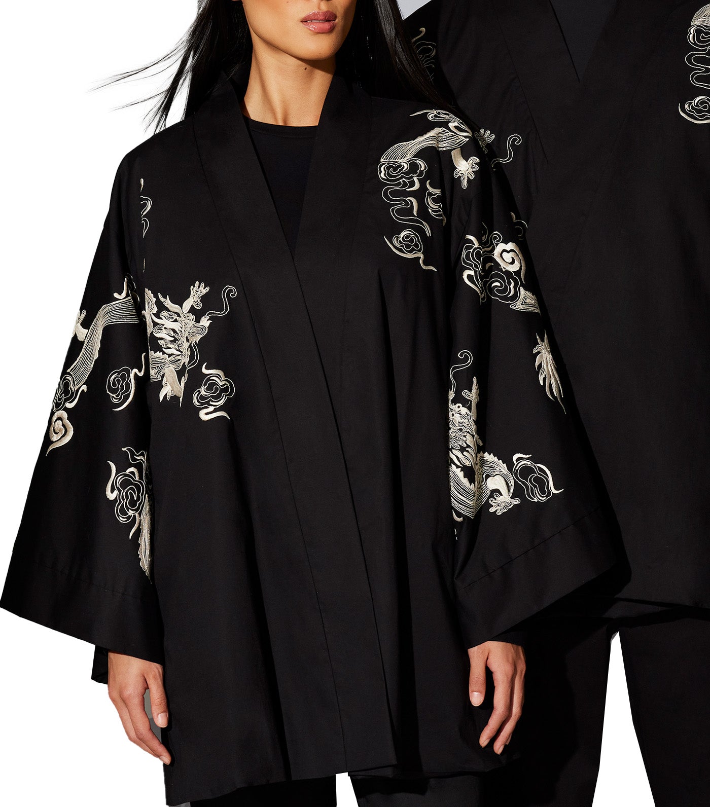 Dragon Techno Poplin Kimono Black