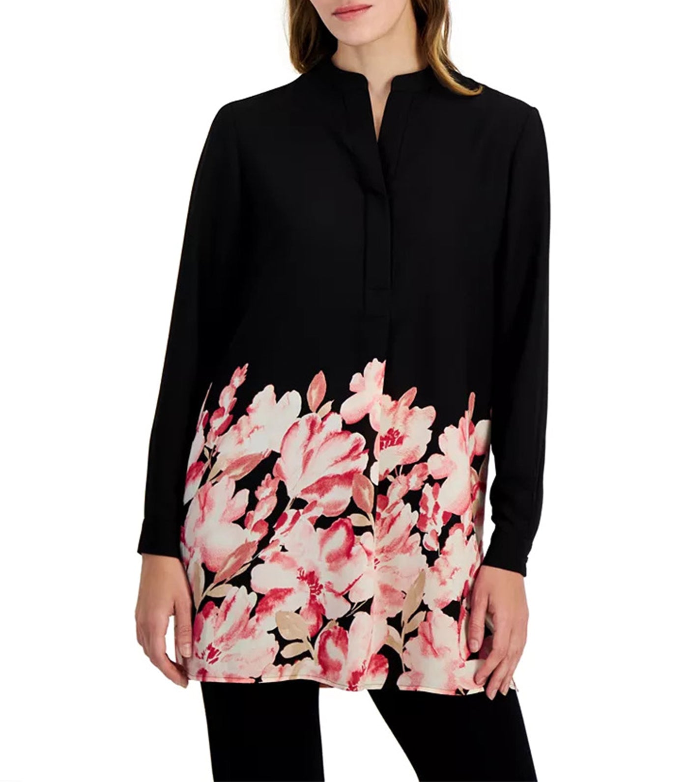 Floral Hem Popover Tunic Blouse Anne Black/Camellia Multi