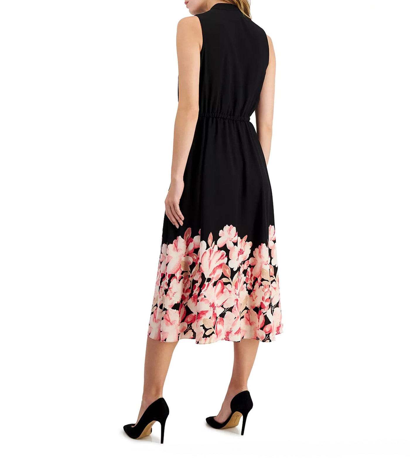 Jenna Floral Hem Drawstring Waist Midi Dress Anne Black/Camellia Multi