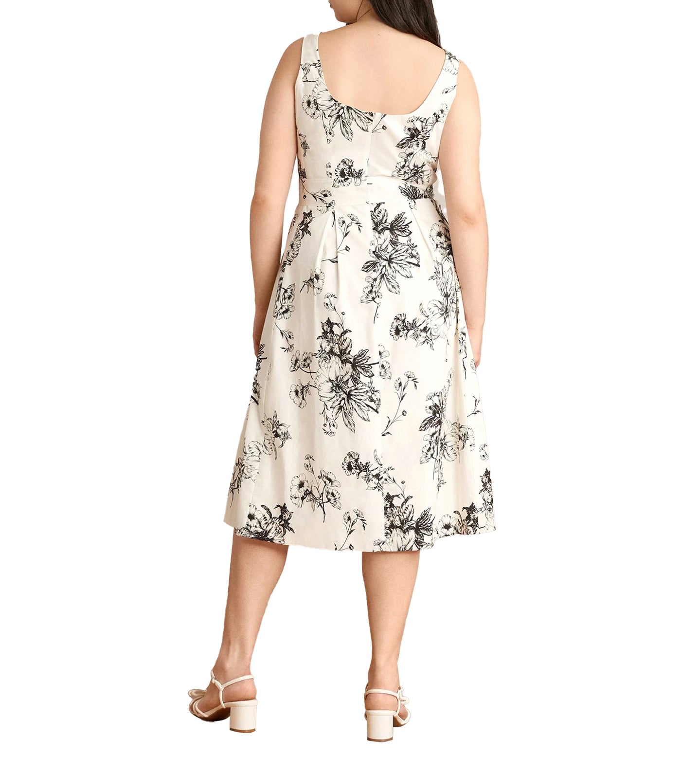 Topstitch Midi Dress with Pleats Anne White/Anne Black