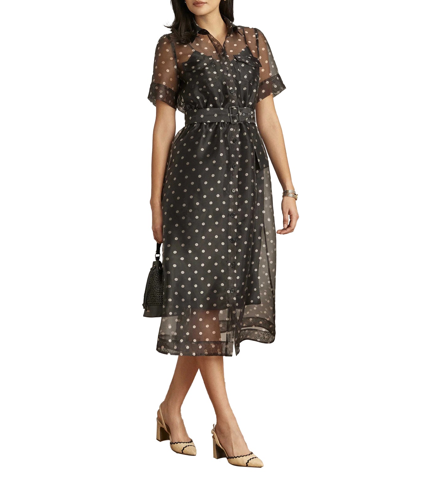 Polka Dot Camp Pocket Dress Anne Black/Anne White