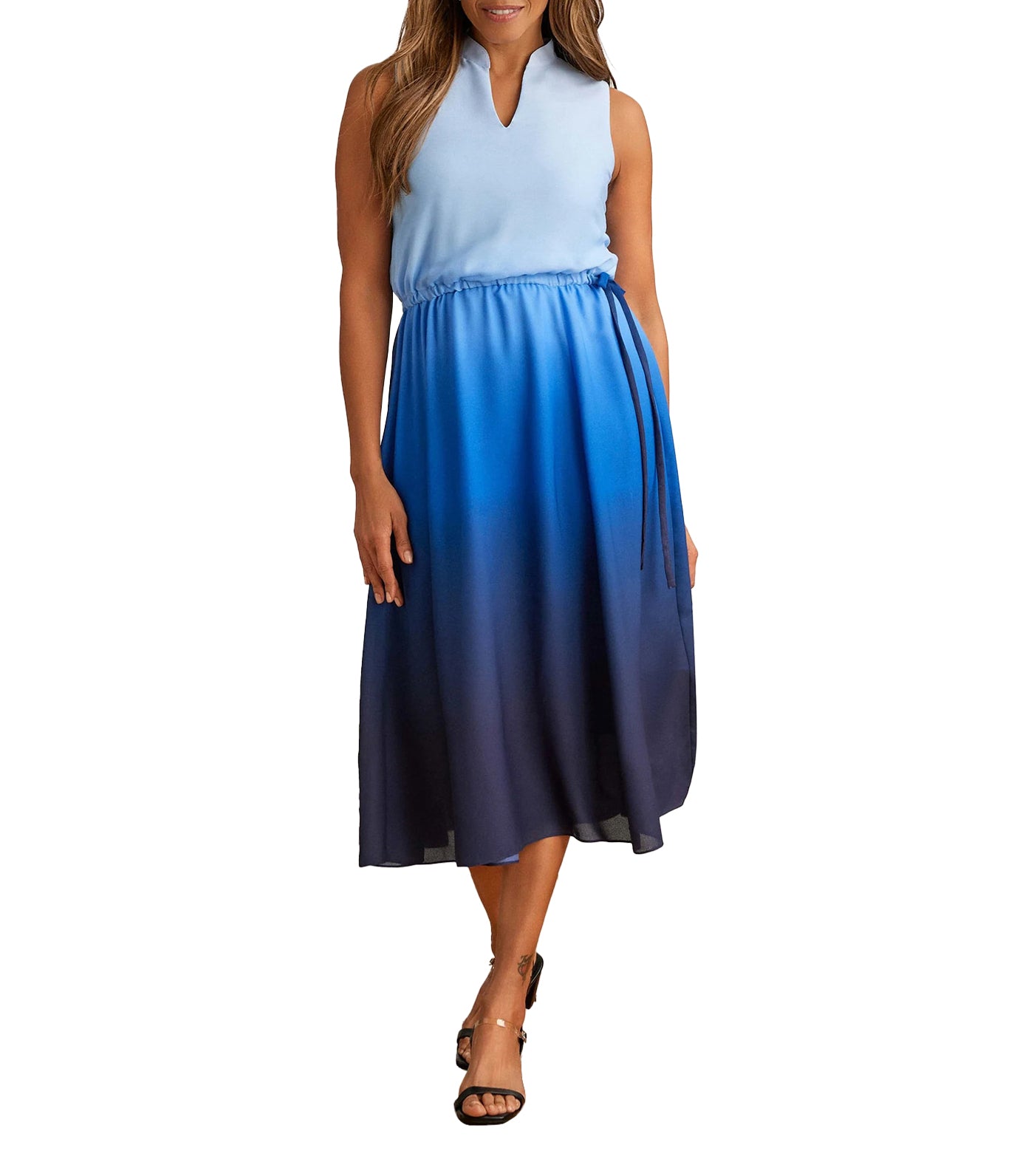 Jenna Drawstring Midi Dress Distant Mountain/Shore Blue Multi
